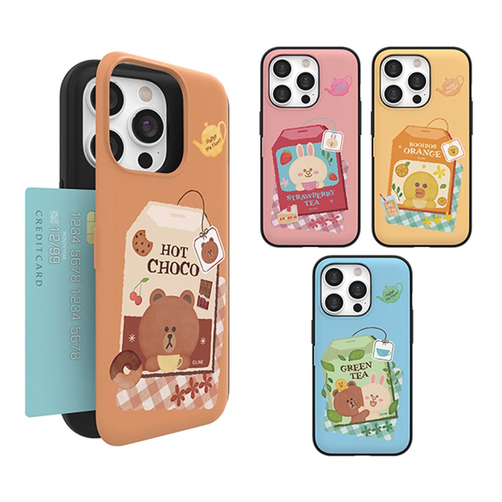 [S2B] Line Friends Happy Tea Time Magnet Card Case_Card Storage Case, Magnetic Lock Door, Double Structure_Made in Korea